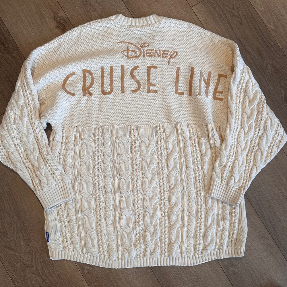 Disney Cruise Line Spirit Jersey Cream Cable Knit Sweater Large Nautical Logo